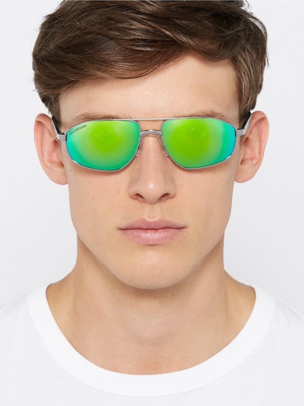 Balenciaga  Aviator Style Silver-Tone and Acetate Mirrored Sunglasses